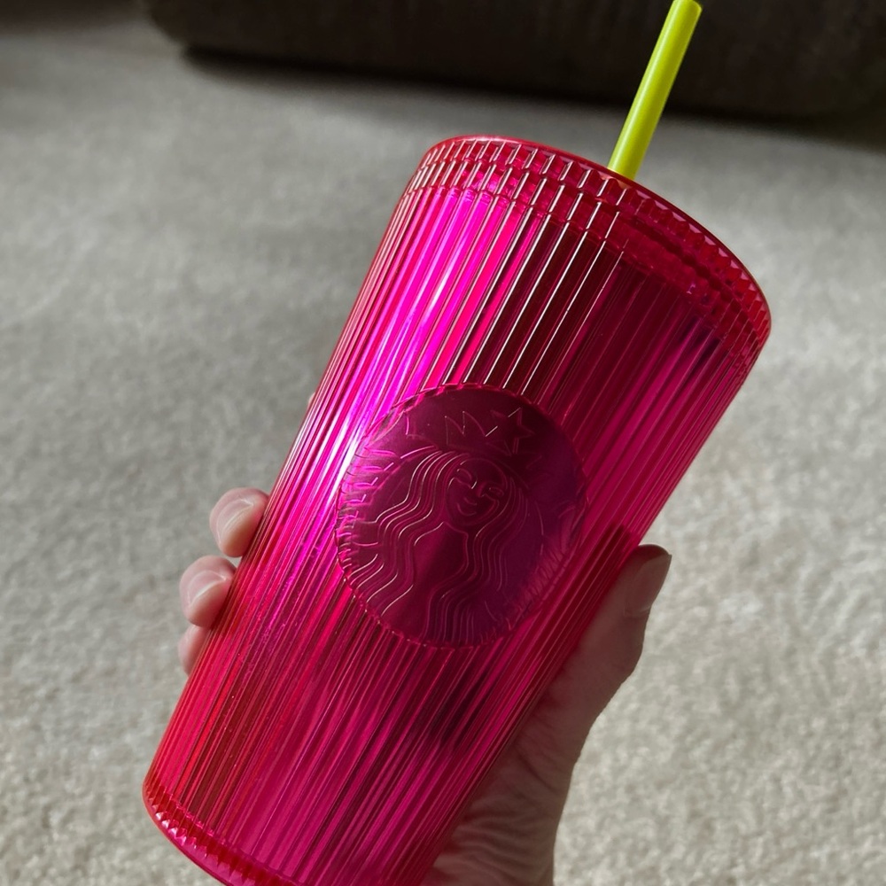 Starbucks Neon Pink Tumbler with Lime Straw